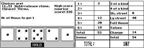 screenshot of yatzee v1.0